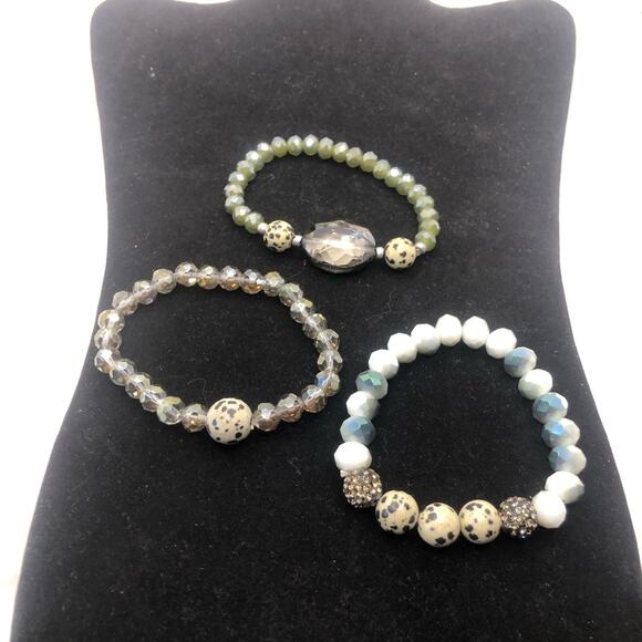 3 Set Gemstone Speckled Sparkling Beads Multi Size Gemstones Stretchy Bracelets - Picture 3 of 12